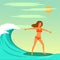 Woman surfer, surfing sport,