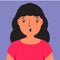 Woman surprised. Female with amazed face and open mouth. wonderment human face. Vector illustration for people emotions