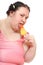 Woman with sweet ice lolly.