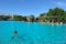 Woman swim in Cairns Esplanade Swimming Lagoon in Queensland Australia