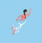 Woman Swimming Butterfly in Blue Water. Vector