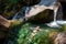 Woman swimming in a glacier river