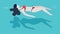 Woman in swimsuit swimming in pool on back girl in bikini