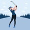 A woman swing golf stick in the golf field