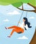 Woman swing on a swing. Personal space and time.