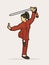 Woman with sword action, Kung Fu pose graphic