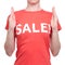 Woman with t-shirt with an inscription sale shop buy discount