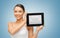 Woman with tablet pc and envelope icon