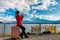 Woman take a photo at Fuji mountains. Autumn in Japan. Travel concept