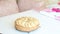 A woman takes out a baked apple pie from a metal mold. Cooking charlotte at home. Shooting the camera on the slider. Close-up