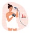 Woman takes a shower. Bathing and hygiene. Taking shower, hygiene and relaxation, bathroom concept.