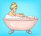 Woman taking bath with foam cartoon vector