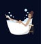 The woman is taking a bath. Relaxation in the bathroom. Vector cartoon illustration.