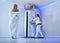 Woman taking cryosauna treatment at cosmetology clinic