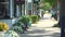 Woman taking a morning walk on main street