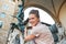 Woman taking photo of statue perseus in florence