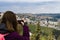 Woman taking photograph with smartphone at enjoying view of Jerusalem Photograph on the phone Old City of Jerusalem