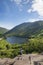 Woman taking pictures from on top of artists bluff in new hampshire