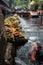 Woman taking a ritual bath at a local temple in bali