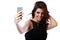 Woman taking self picture with smartphone