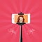 woman taking selfie with handheld monopod. Vector illustration decorative design