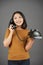 Woman talking on retro corded phone