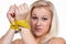 Woman with tape measure before the next diet