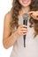 Woman tapping on microphone to check sound
