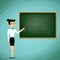 Woman Teacher show pointer on blackboard. Back to school. Stock