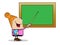 Woman a teacher shows on a school board a pointer