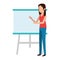 Woman teaching with paperboard character