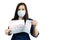 Woman tear sheet virus covid-19 message. Quarantine to fight corona virus pandemic