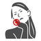 Woman teeth hurt solid icon, body pain concept, person has toothache vector sign on white background, glyph style icon