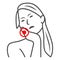 Woman teeth hurt thin line icon, body pain concept, person has toothache vector sign on white background, outline style