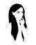 A woman thinks or dreams. Make plans. Fashion illustration of a brunette girl portrait with long hair and beautiful make