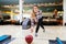 Woman throwing bowling ball