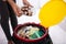 Woman Throwing Cake In Trash Bin