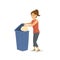 Woman throwing plastic trash garbage in a trash bin