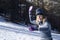 Woman throwing snowball