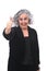 Woman thumps up on white background