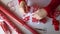 Woman ties a ribbon bow and wrapping presents