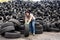 A woman in a tire recycling plant