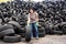 Woman in a tire recycling plant