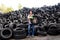 Woman in a tire recycling plant