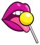 Woman tongue licking lollipop. Sexy female sticker