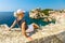 Woman on top of Dubrovnik city of Croatia