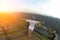 Woman on the top of the hill and panorama of Canyon Uvac in Serbia. At wooden platform view point