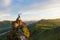 Woman on top mountain in Altai