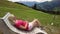 woman on top of Swiss Parpaner Rothorn mount