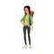 Woman tourist cartoon character with backpack flat vector illustration isolated.